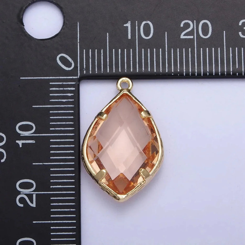 14k Gold Filled 22mm White, Peach Multifaceted Teardrop Bezel Charm | AG005 AG006