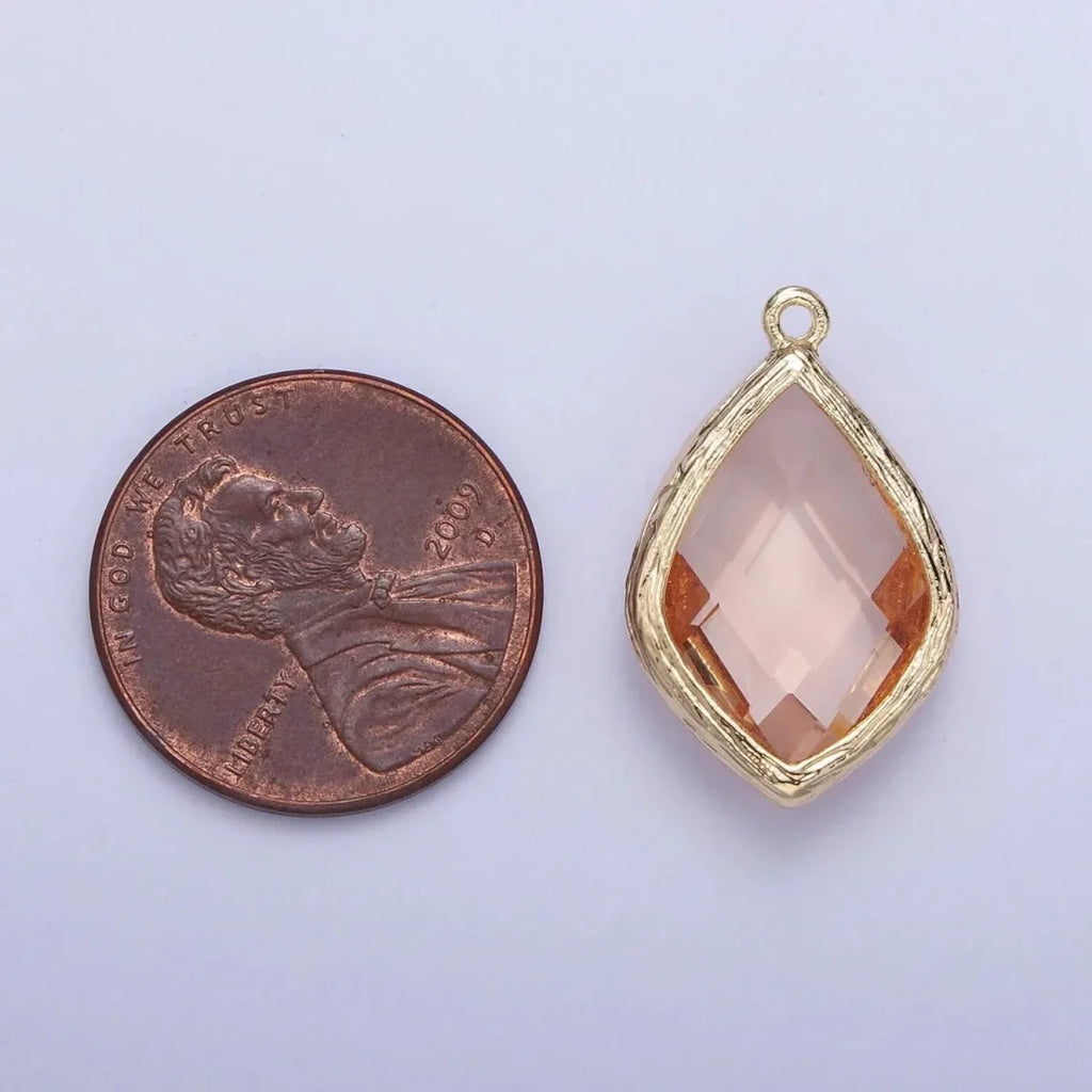 14k Gold Filled 22mm White, Peach Multifaceted Teardrop Bezel Charm | AG005 AG006