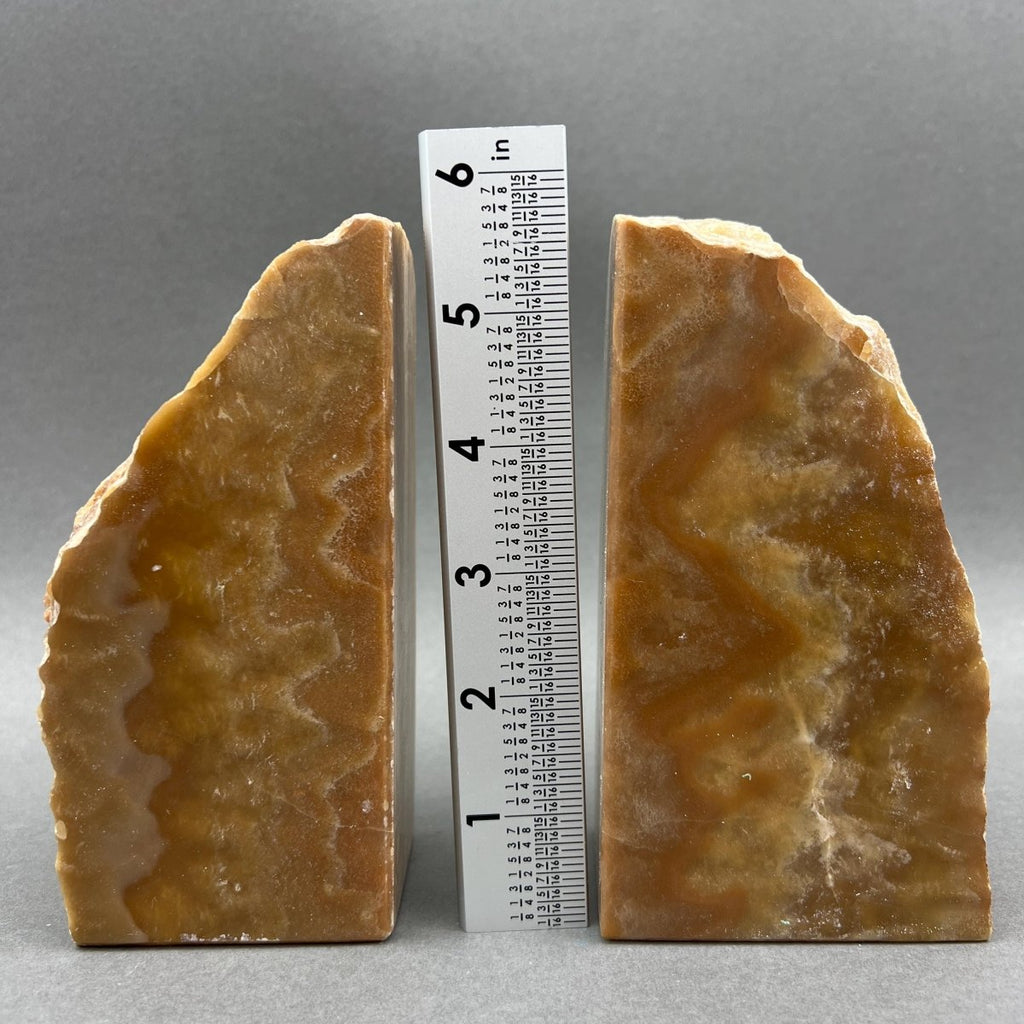 Pair of honey calcite bookends with polished faces, view 3